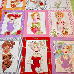 VTG Loralie Harris PORTRAIT Fabric Panel OOP Whimsical Ladies Cotton 24″x44″