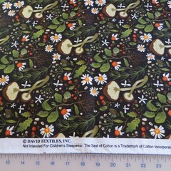 By The Yard, Woodland Mushrooms Black ~ $3.99 Ships ANY Amount Of Cotton Fabric