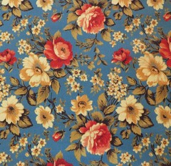 By The Yard ~ Flowers On Blue, Digital Cotton $3.99 Ships ANY Amount Of Fabric
