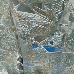 Blue Gold Metallic Brocade Organza Fabric 58” Width Sold By The Yard