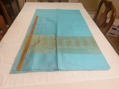 Turquoise Blue with Gold Vtg. Thai Silk Saree