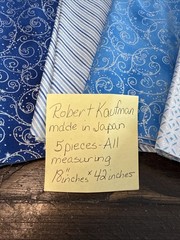 5 Pieces Coordinating Robert Kaufman Blue Silver Fabric 18”x 42” Made In Japan