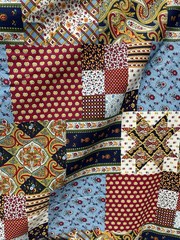Quilt Print Cheater Fabric 3.72 Yards Boho Cottage French Country Blue 44 Inch