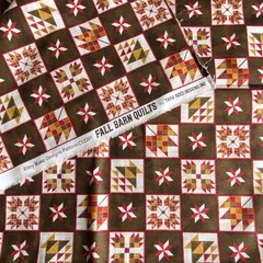 2 YD Riley Blake Fall Barn Quilts Fabric Brown Cotton Print
