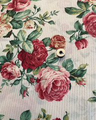 Home Decor Fabric, Roses on Pale Stripe, By the yard, 6 YDS x 45” wide