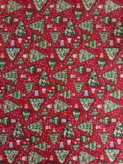 Christmas Trees with Holiday ornaments on red by Makower BTHY Gorgeous details!