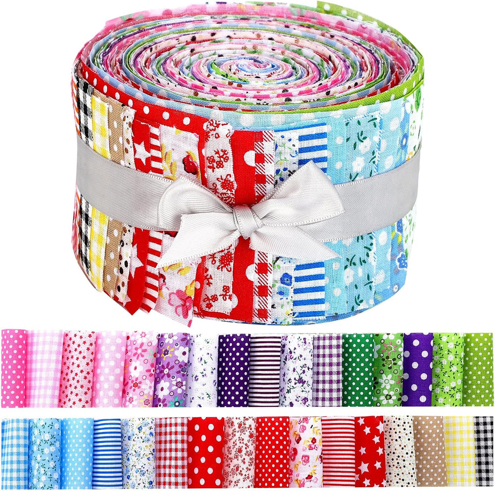 40 Pcs Floral Fabric Colorful Jelly Fabric for Quilting Patchwork Roll 2.55 Inch