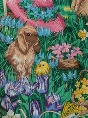 VTG Fabric Traditions Fabric Bunny Chics Hat Floral Garden 71×44 90’s