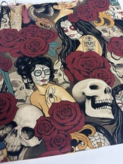 Alexander Henry Nocturna Cotton Fabric Day Of The Dead Skulls Roses 2 Yds X 44”