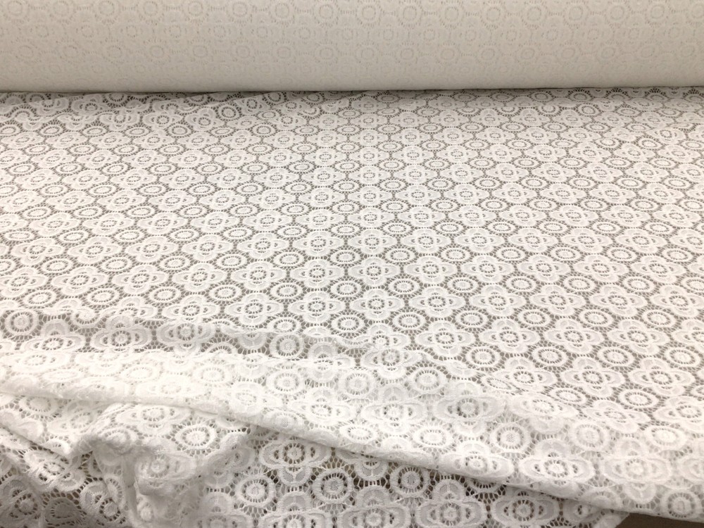Embroidered Stretch Lace Apparel Fabric Sheer Floral Porcelain White FF410