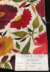 CLARKE & CLARKE Zinnias in Autumn 17 1/2 x 17 3/4″ Linen Floral Fabric Sample