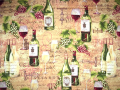 40” x 2 yards + 22″ cotton fabric Wine Toast To Life Susan Winget grapes bottle