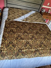 Vintage Fabric Screenprint Mill Creek Fabric in Rich Gold Black Burgundy Colors