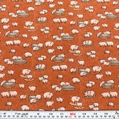 Pigs & Water Troughs on Orange-Brown Jo-ann Cotton Fabric by the HALF YARD