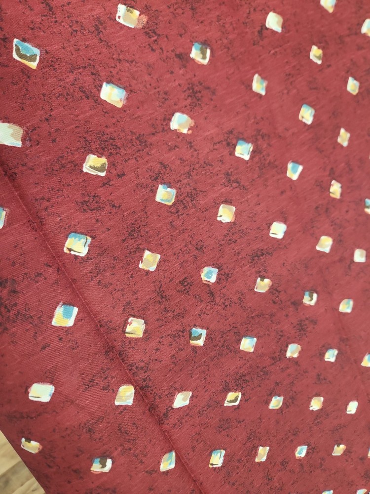 4 YARDS uncut Vintage 100% Cotton Fabric Maroon W/ Brown Blue Blocks Splatter