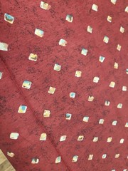 4 YARDS uncut Vintage 100% Cotton Fabric Maroon W/ Brown Blue Blocks Splatter