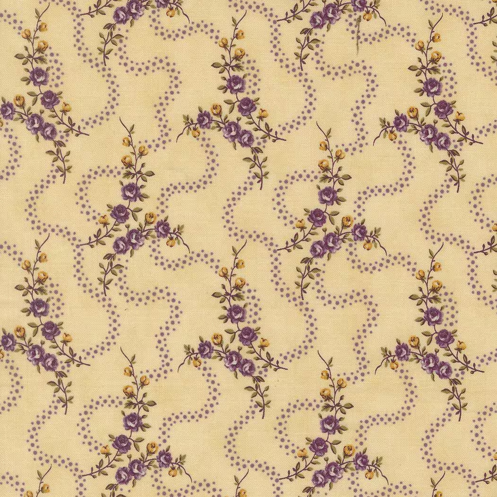 Purple Floral Swirls Fabric, Beige, Essence Collections for Cause, Moda 46272-11