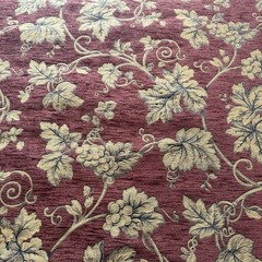 Vintage Burgundy Gold Grape Leaf Vine Scroll Jacquard Upholstery Fabric 13 Yds