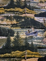 62 X 42 fisherman fishing boat lake Hunting Fabric