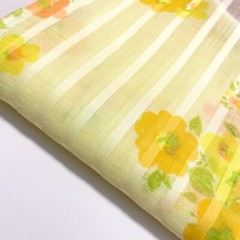 True Vintage Yellow Dimity Like Retro Florals Voile Fabric 2.75 yards x 35″