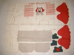 Rabbit with Red Wings , Cut and Sew Cotton Vintage Fabric Panel