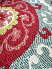 Suzani Style Medallion Fabric Red Green Blue Cotton Drapery Upholstery Tribal