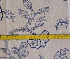 G P & J Baker Fabric Sample Blue Tan 100% Linen 20 1/2″ X 20 1/2″ Embroidered