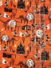 2 Yards Johnny Yanok Trick Or Treat Orange Retro Halloween Cotton Fabric Joann