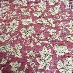 Vintage Burgundy Gold Grape Leaf Vine Scroll Jacquard Upholstery Fabric 13 Yds