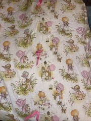 VTG J Manes HOLLY HOBBIE SUNBONNET GIRL CAT/GARDEN/COOKING RETRO Baby Blanket