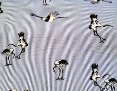 Blue and White Stripe Rayon Poplin Shirting With Birds – Beautiful, Unique!