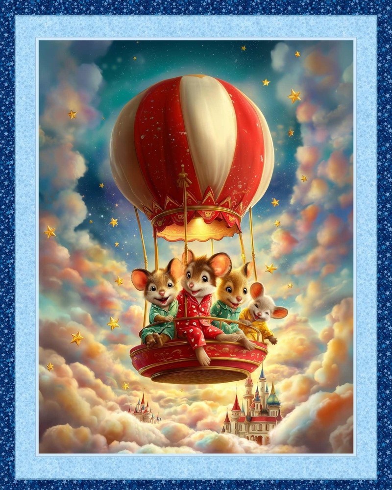 BALLOON BUDDIES MOUSE FABRIC QUILT PANEL (36″ x 45″)