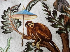 Jungle Monkey Botanical Leaf Linen Look Fabric Cushion Curtains 140cm