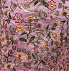 Pink Gold Multi Sequins Embroidery Dupioni Fabrics 44” Width Sold By The Yard