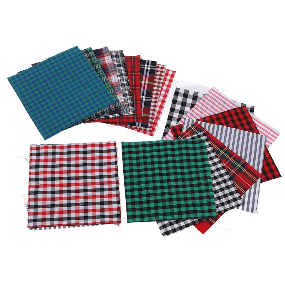 20pcs Plaid Fabric Rich Bright Colors Soft Breathable For DIY Projects Cotton Fa