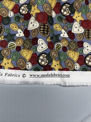 Material Girls Buttons Print Fabric Cotton Moda 1 2/3 Yd Piece Hearts Dark