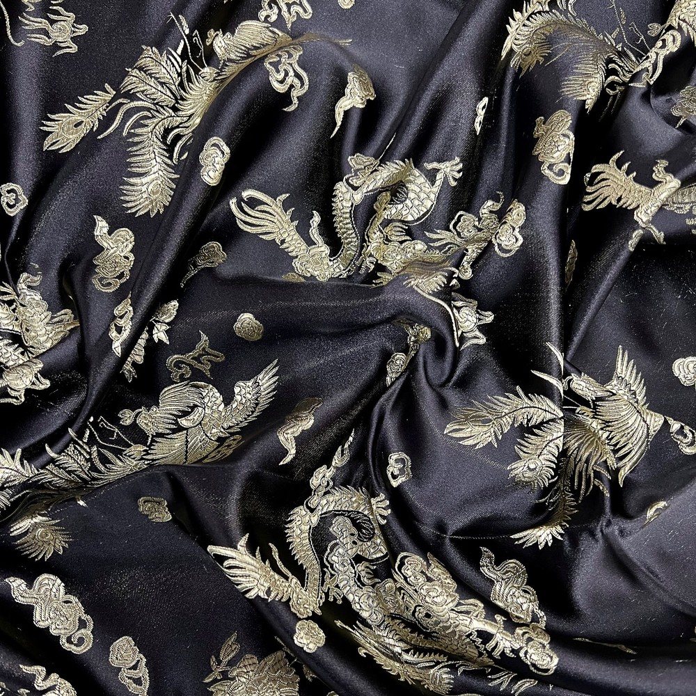 Arisa BLACK Dragon Brocade Chinese Satin Fabric for Cheongsam/Qipao, Apparel, C