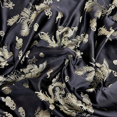 Arisa BLACK Dragon Brocade Chinese Satin Fabric for Cheongsam/Qipao, Apparel, C