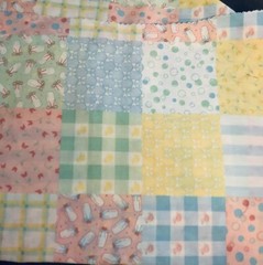 VTG Juvenile Baby Child Cheater Quilt Pastels Bubbles Checks Bottles Bows BTFE