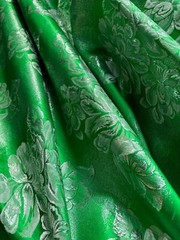 Kelly Green & Silver Floral – Faux Silk Brocade Jacquard Fabric