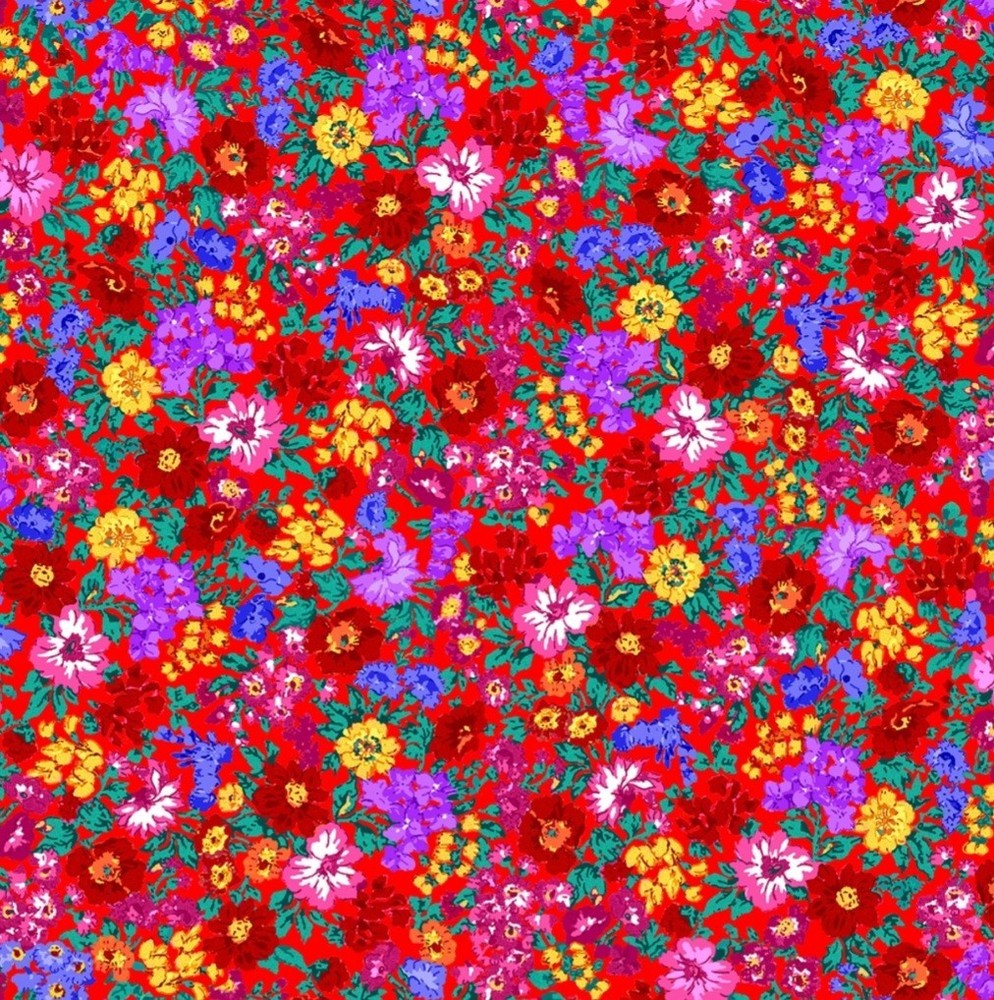 Timeless Treasures Living Color Red Folk Art Flowers Cotton Fabric by the Yard