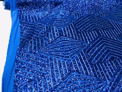 ROYAL BLUE GEOMETRIC DESIGN WITH SEQUIN ON A 4 WAY STRETCH MESH-