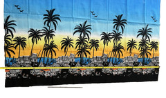 Cotton Fabric Tropical Panel Village Beach Birds Ethnic Apx 56.5″x 45″ New