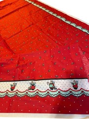 Christmas Holly Border Print Cotton Fabric Red White 46×44 Craft Quilt BTY