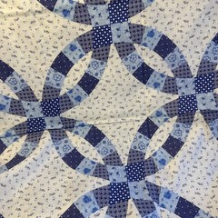 Cheater Quilt Fabric Wedding Ring 90s VTG 90×100 Duvet Blue & White NEW Sewing