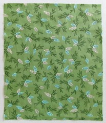 Cotton Fabric Pic D -Blue Cream Pinecones on Green- 1 Piece 11″ L x 9 1/4 ” W