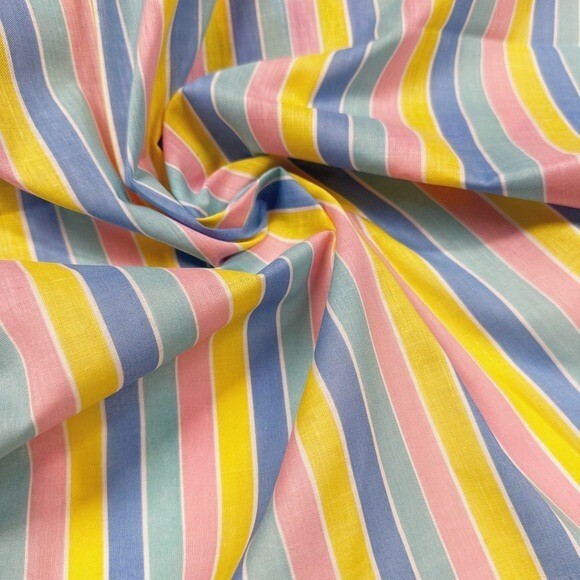 1 Yard Vintage 80s Pastel Striped Woven Fabric Wamsutta fabric