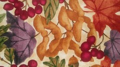 Fabric Red Rooster 2 Pc Leaves of Purple & Russet Berries of Fuchsia Nuts $2.75