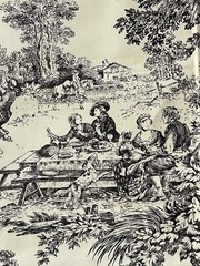 Vtg House ‘N Home Toile Fabric 1986 Black White 33″ X 54″