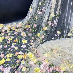 130x45cm 3D Embroidery Rose Flower Mesh Fabric for DIY Wedding Dress Veil Sewing